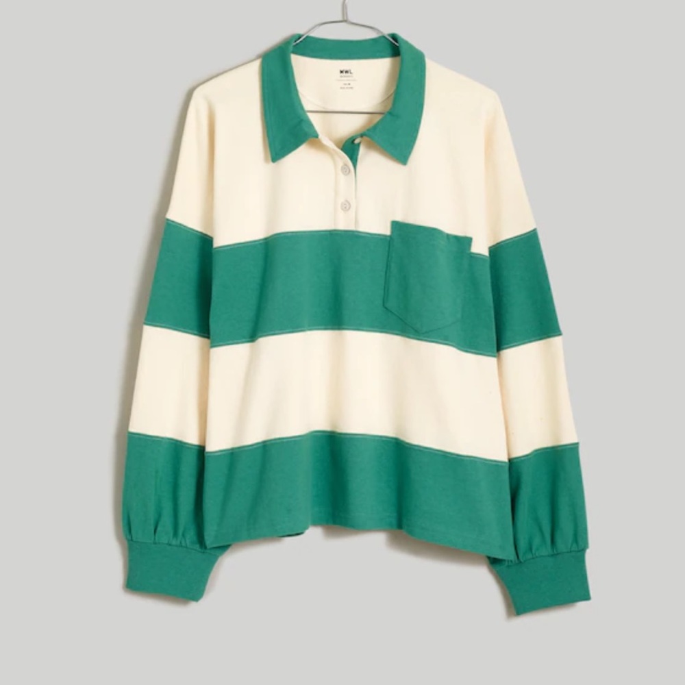 Madewell Striped Rugby Polo Shirt green size small
